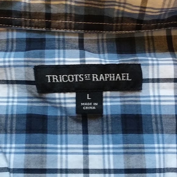 Tricots St. Raphael Men's Plaid Long Sleeve Button Down, Blue, Large. - Picture 2 of 2